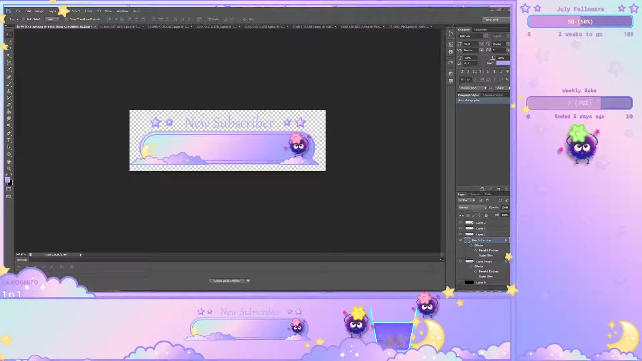 Working in Photoshop on my Streamer Assets for Overlay [ Pre Debut Vtuber ]