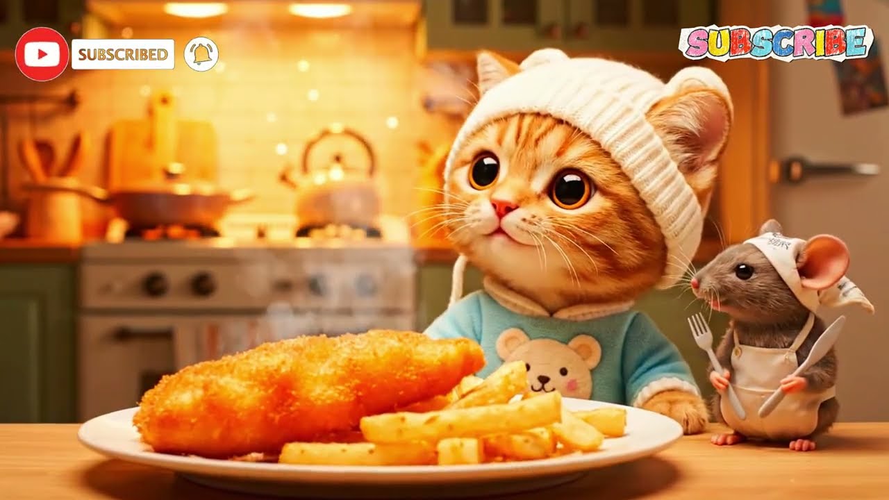 Cute Cat Chef Cooks Ultimate Fish & Chips | Adorable Kitten Cooking Animation #CuteCats #viralvideo