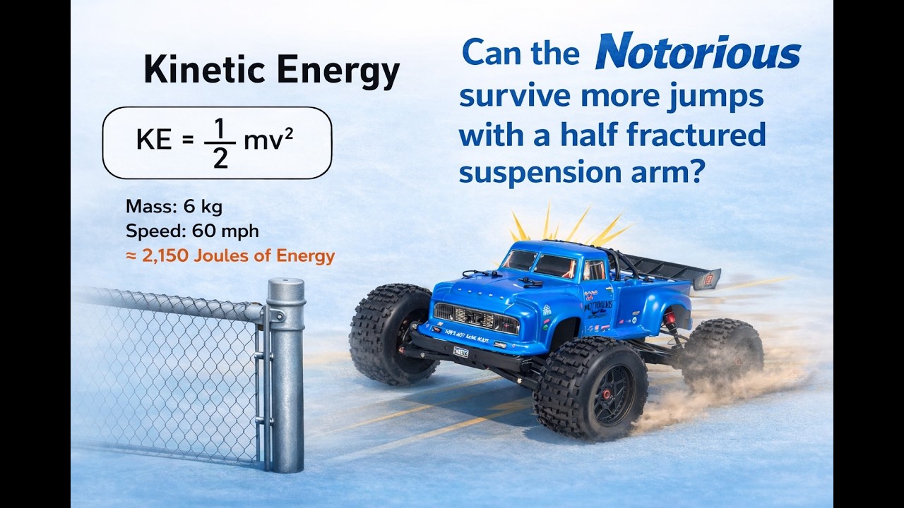 RC-Can the Arrma Notorious 6s survive more jumps with a half broken suspension arm and wing mount?
