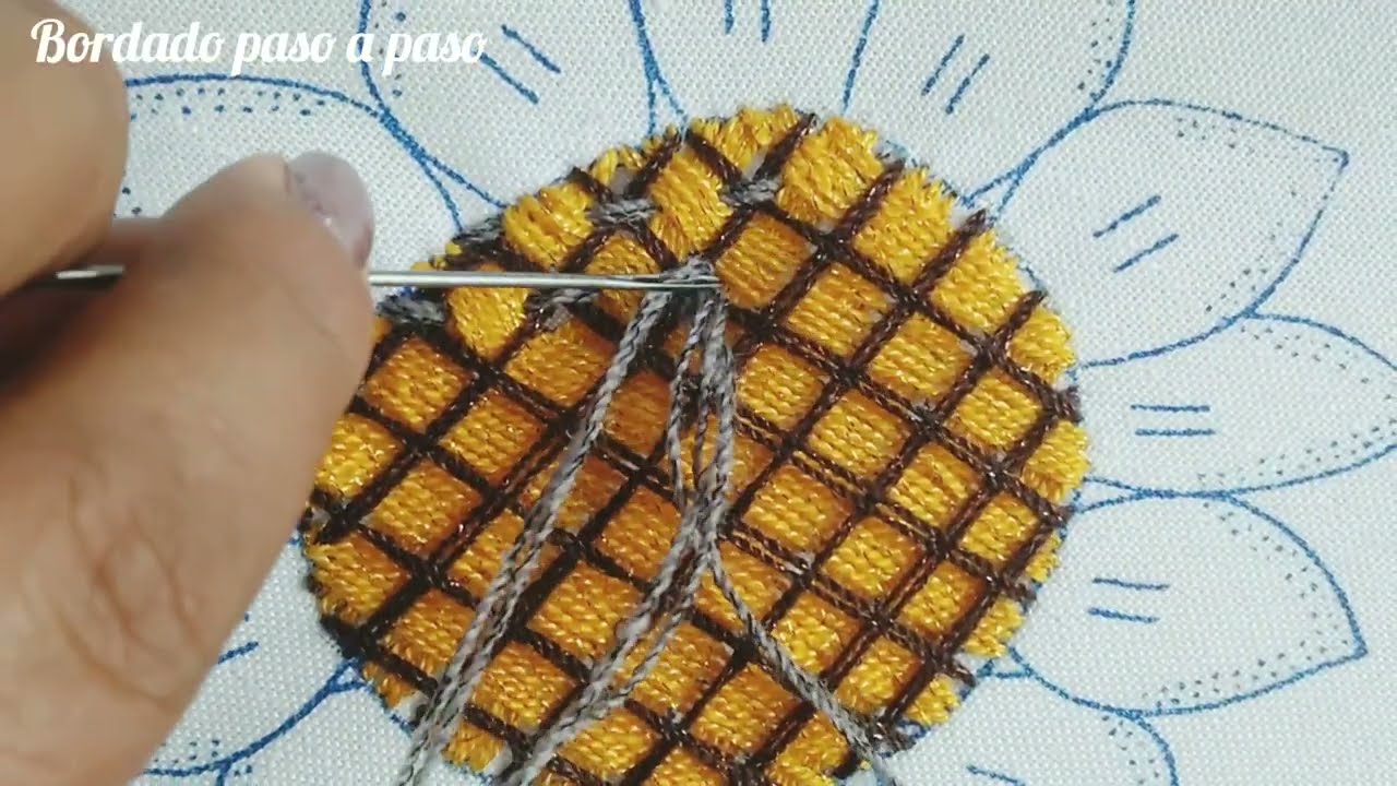 Bordado para centro de flor de girasol,  puntada para rellenar diseños grandes. Puntada Muy Fácil