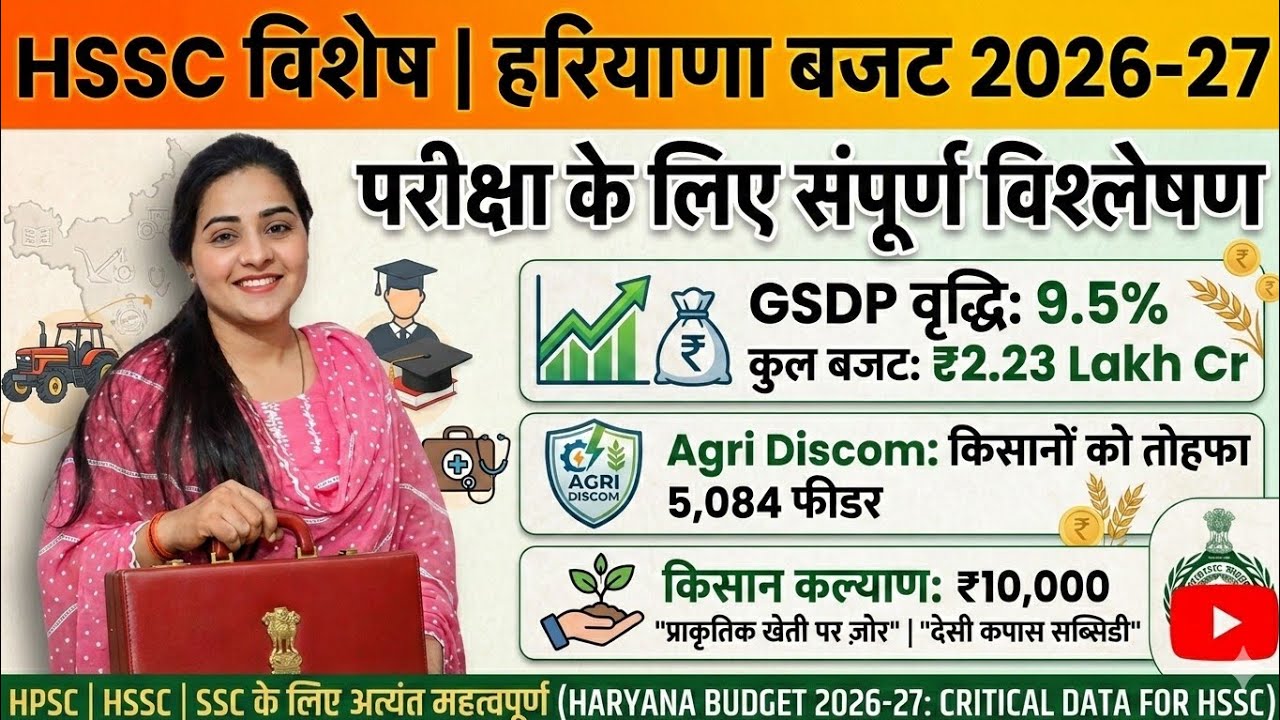 हरियाणा बजट 2026-27 संपूर्ण निचोड़ 🔥 | 100%Important HSSC CET Mains, Lineman, MPHW, HPSC Special