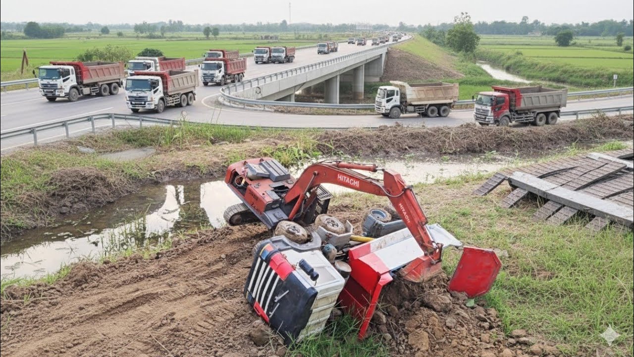 (FULL Video)​ Construction of a river crossing road with a truck Kamaz Hino Scaina Man Dozer Grader