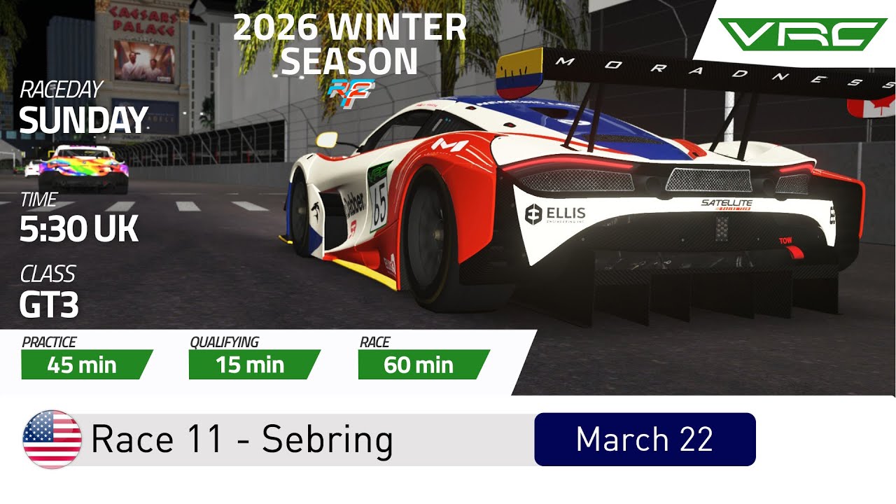 rfactor 2 | VRC 2026 Winter Series - GT3 | Round 11 - Sebring