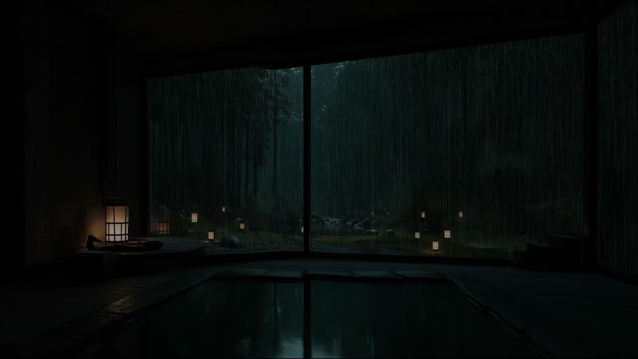 Peaceful Night Rain Sounds with Nature Outside a Warm Room Window for Deep Sleep and Focus