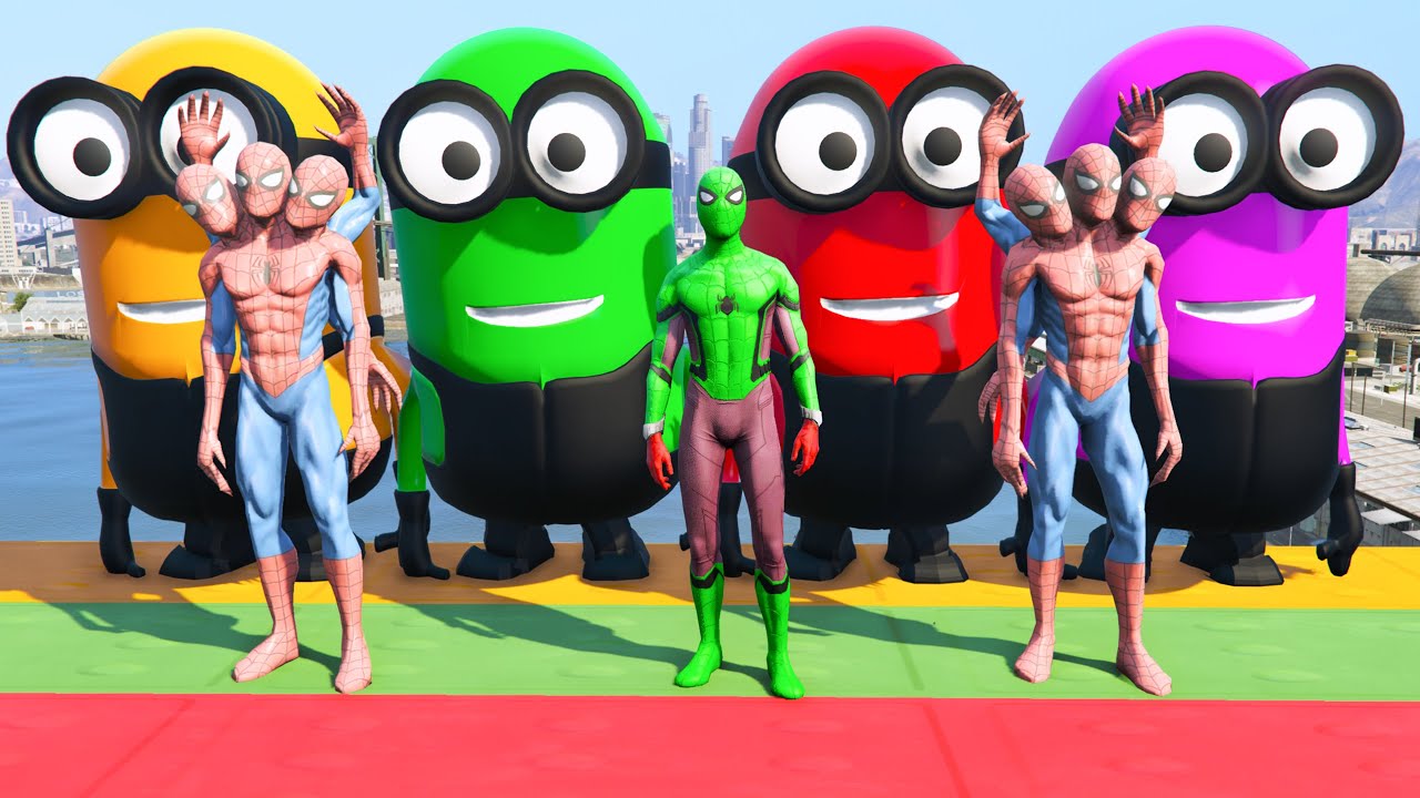 GTA 5 Epic Ragdolls | RED SPIDERMAN VS RED MINION VS GREEN MINION (Euphoria Physics/Funny Fails) #27