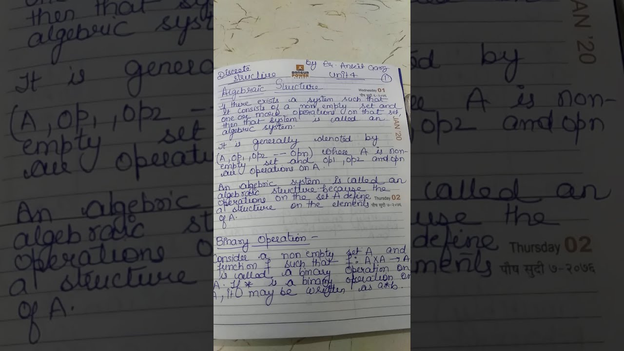 Lecture 1 Discrete Structure, Topic Algebraic Structure