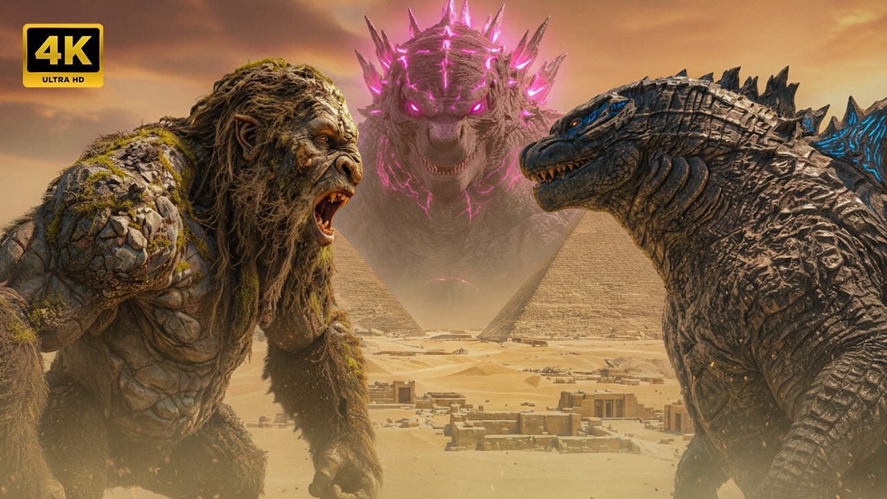 Giant Kong vs Giant Godzilla vs Pink Godzilla | Epic Titan Battle Near the Pyramids (Cinematic 4K)