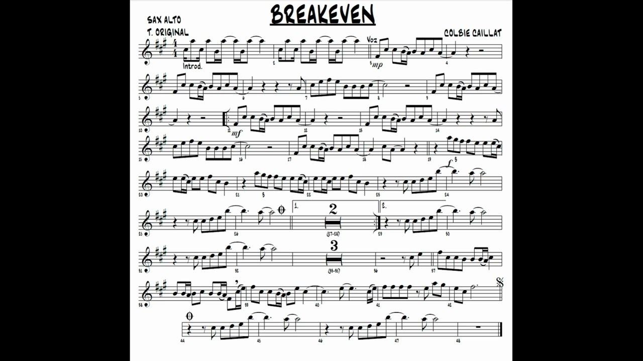 BREAKEVEN (COLBIE CAILLAT) PARTITURA SAX ALTO E SHEET MUSIC ALTO SAX