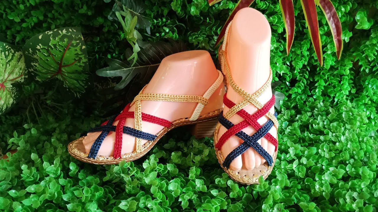 Móc sandal dây chéo sắc màu - How to crochet colour sandals