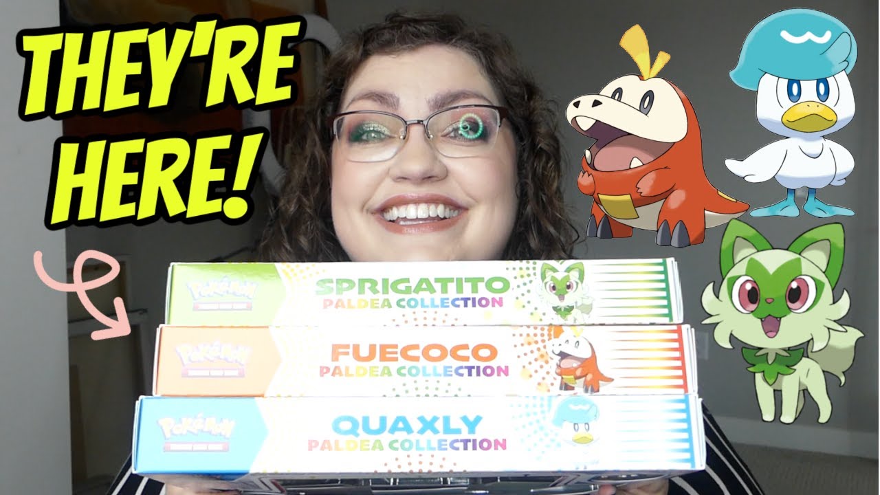 SCARLET & VIOLET CARDS ARE FINALLY HERE | Pokémon Paldea Collection (Sprigatito, Fuecoco, & Quaxly)!