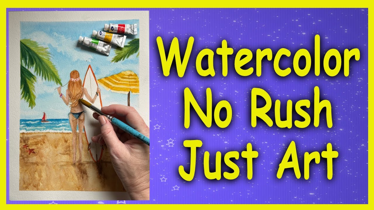 Surfing on the Beach in Watercolor No Rush Just Art 