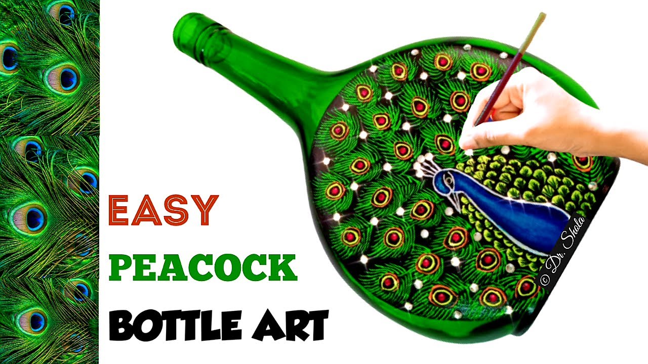 Quick and Easy Bottle Art / DIY / Peacock  Design / For Beginners / SHOLA'S ART & INNOVATIONS