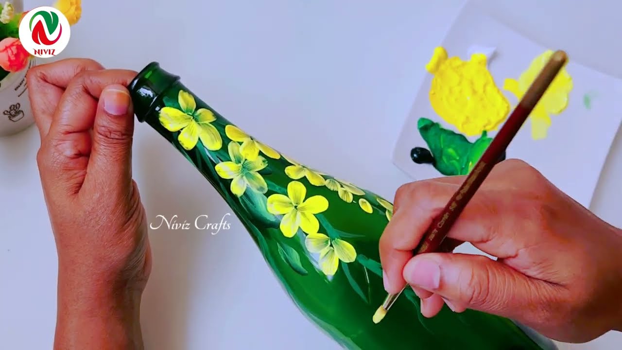 KANIKONNA Bottle art Painting | One Stroke Painting flowers on Bottle Painting | Niviz Ep 224