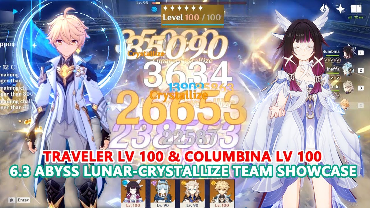 Traveler Lv 100 & Columbina Lv 100 : 6.3 Abyss Floor 12 Lunar-Crystallize Showcase