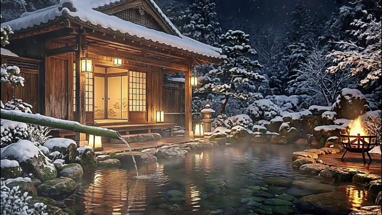 Winter Night Escape: Steaming Onsen in the Snow ❄️♨️🌙