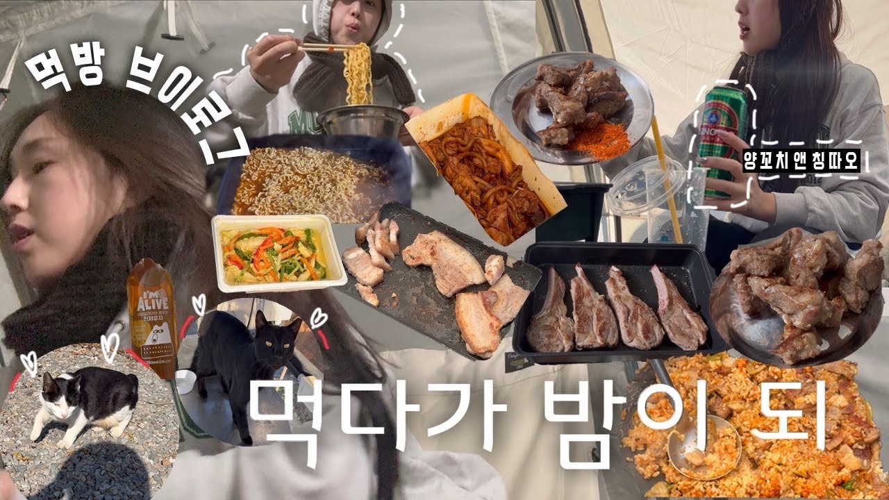 1일 5끼ㅣ먹으러 따라갔다 강제노동한 캠핑 먹방 브이로그💪모닝 삼겹살,볶음밥 후식,양꼬치 앤 칭따오,라면 야식