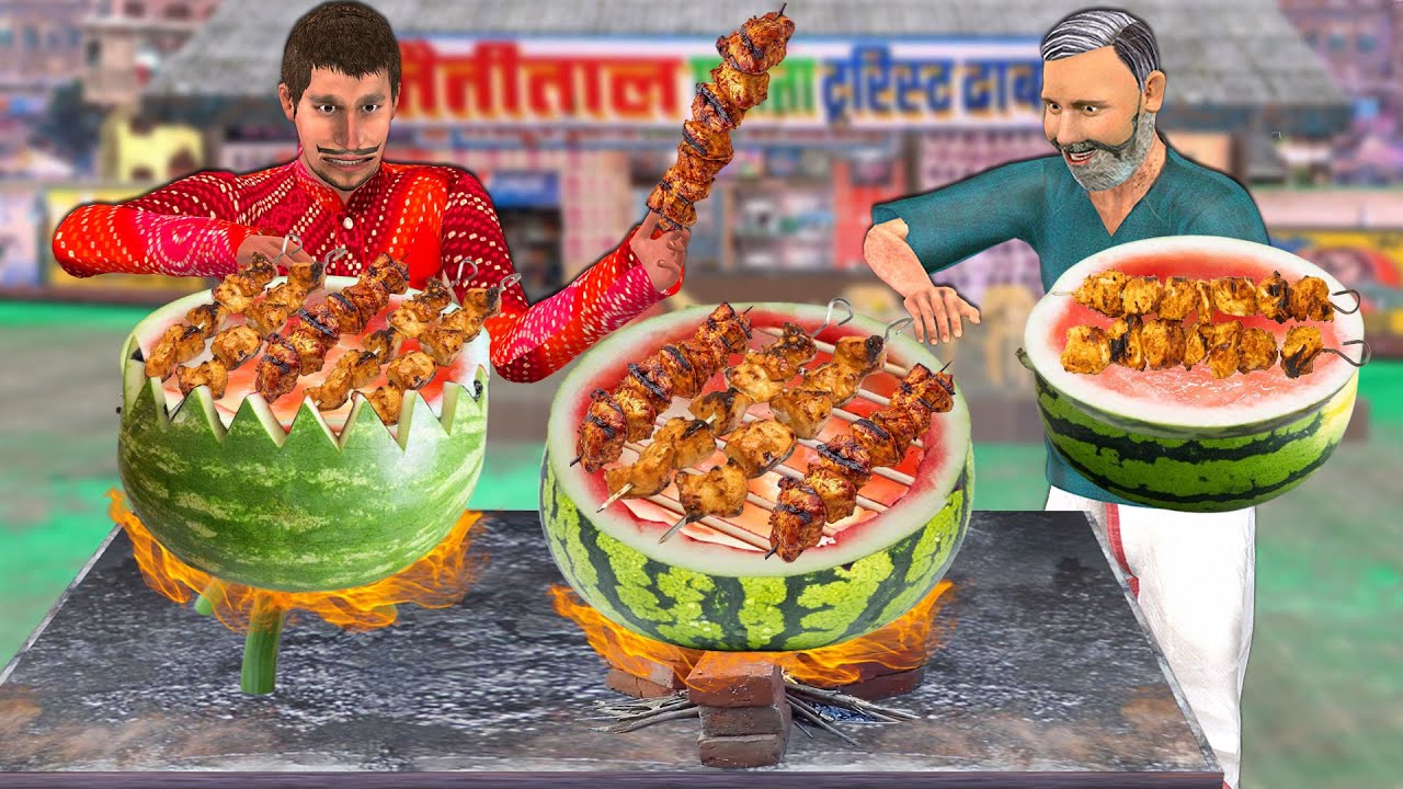Watermelon Chicken BBQ Kebab Recipe Chicken Barbecue Street Food Hindi Kahaniya Hindi Moral Stories