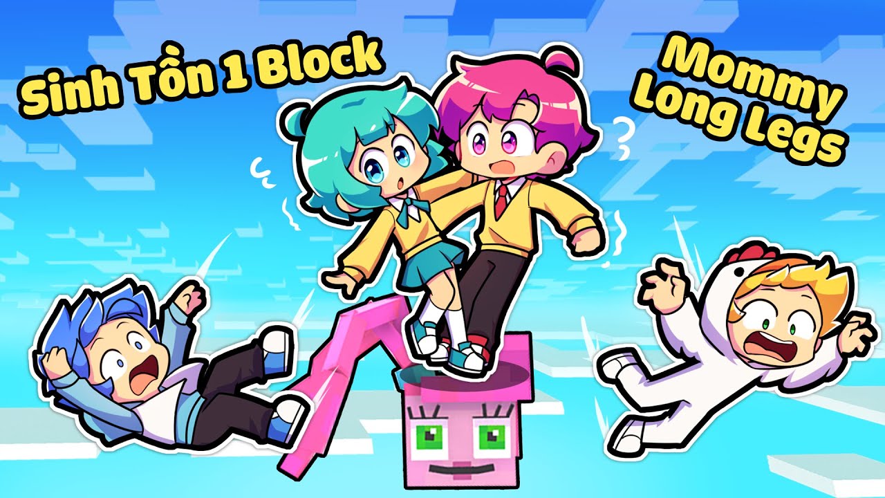 YUMMIE VÀ HIHA THỬ THÁCH SINH TỒN TRÊN 1 BLOCK MOMMY LONG LEGS TRONG MINECRAFT🤣😱