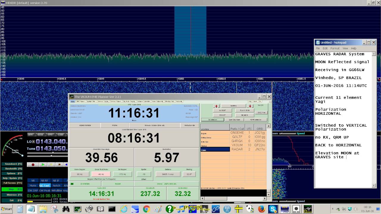 GRAVES Radar System received in Brazil via EME - Moon bounce