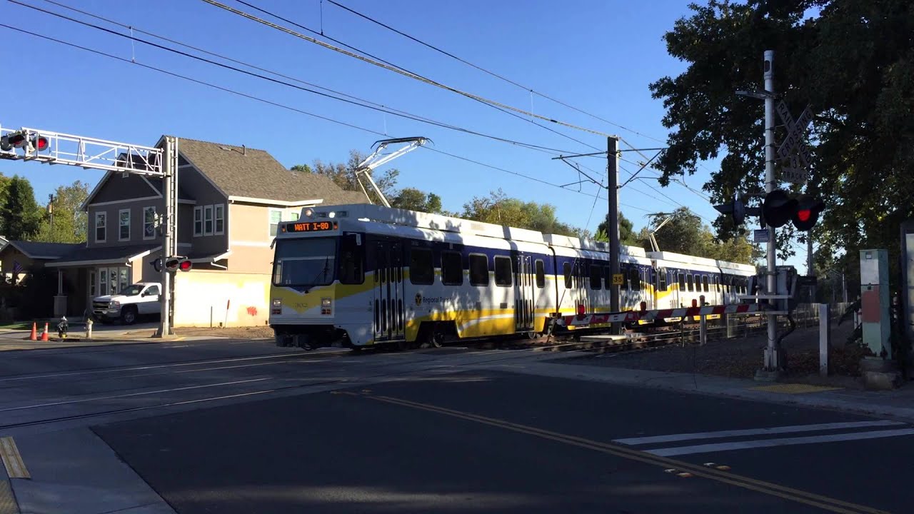 SACRT Refurbished UTDC Light Rail Crosses Second Avenue Blue Line
