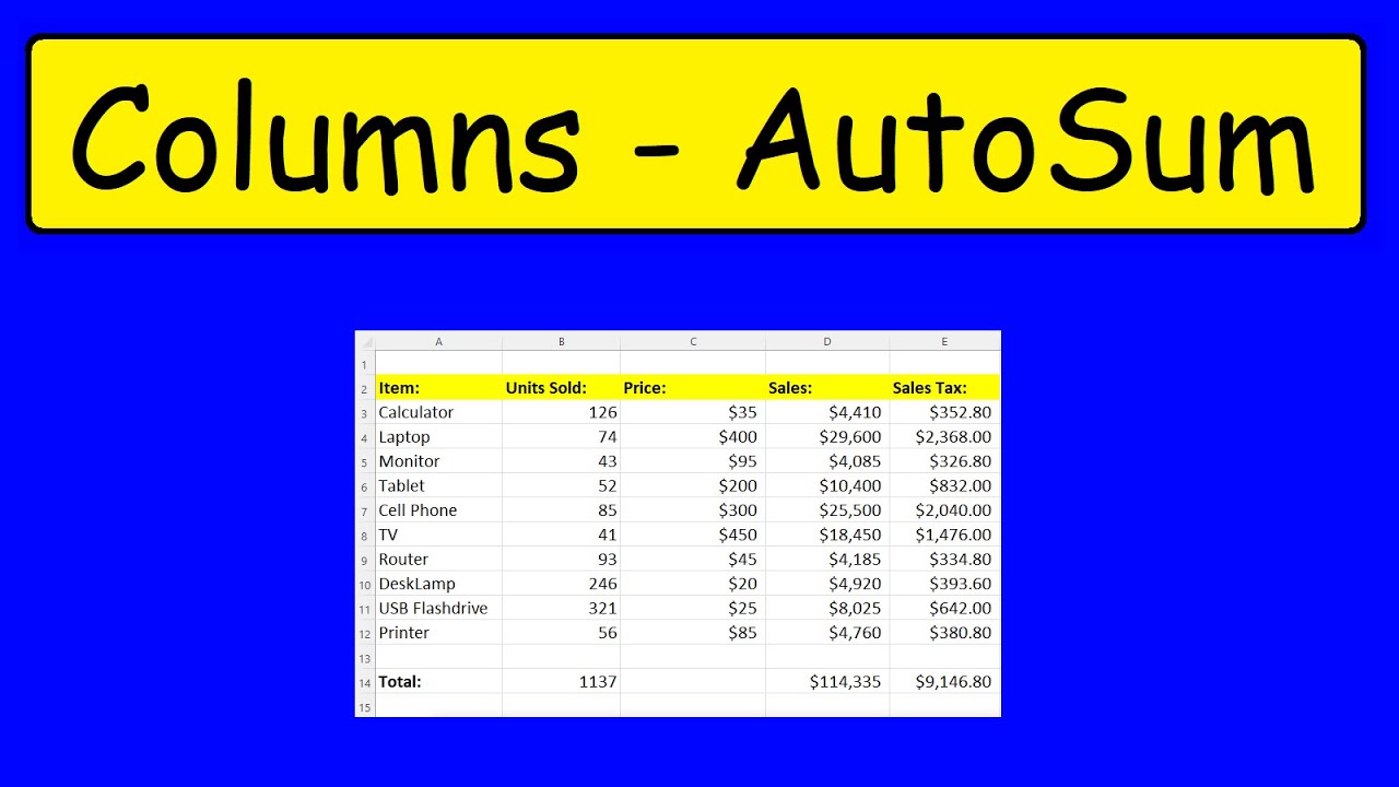 How To Take The Sum of a Column of Data In Excel