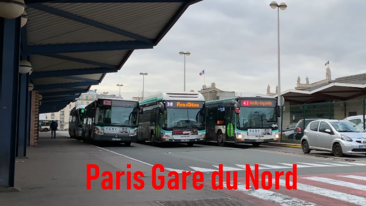 Buses, Paris Gare du Nord | 4K | Stadsbus