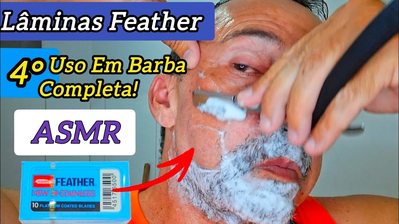 ASMR - 4º BARBEAR MATINAL Lâminas FEATHER, as MAIS AFIADAS do Mundo?! Quantas BARBAS ELA Vai FAZER?