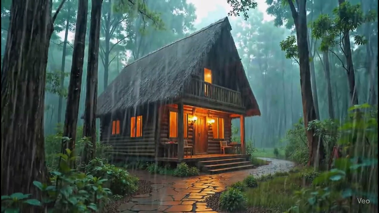 Freezing Cold Rain Storm Outside | Warm Fireplace Inside (Winter Ambience)