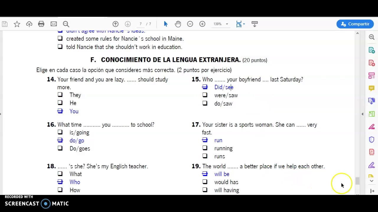 Examen de inglés graduado en ESO Andalucía