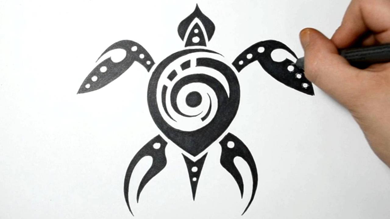 Drawing a Sea Turtle - Tribal Tattoo Design Style