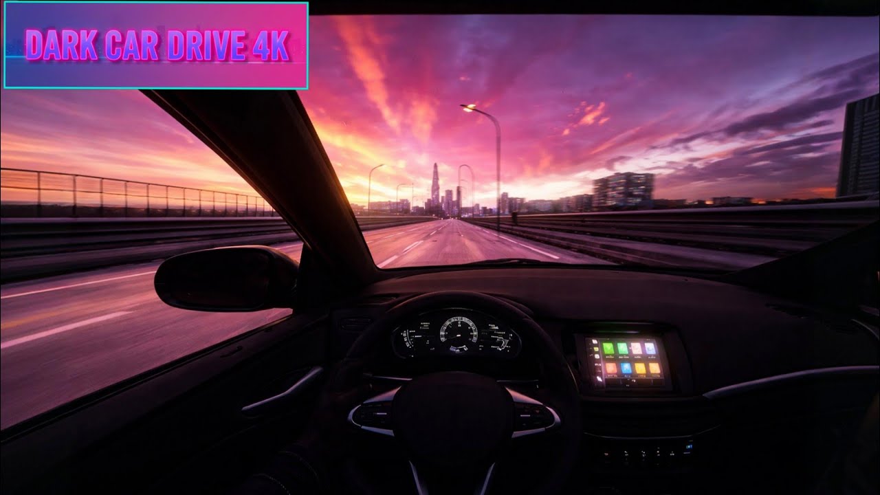 Neon Sunset City Drive | Calm Night Road Experience – Dark Drive 4K