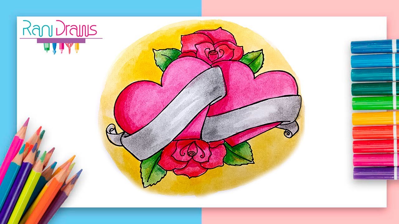 Cómo dibujar CORAZONES y ROSAS - ideas de dibujos de amor fáciles