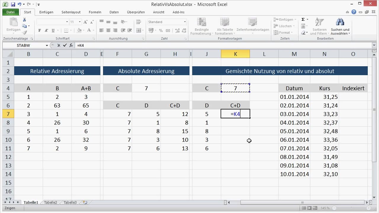 Excel Basics: Absolute und Relative Adressierung