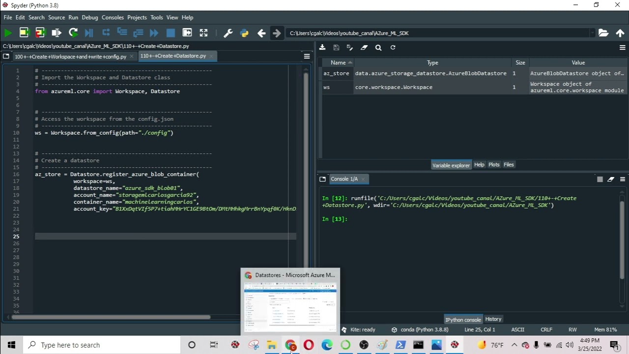 Create and Register a Datastore using AzureML SDK