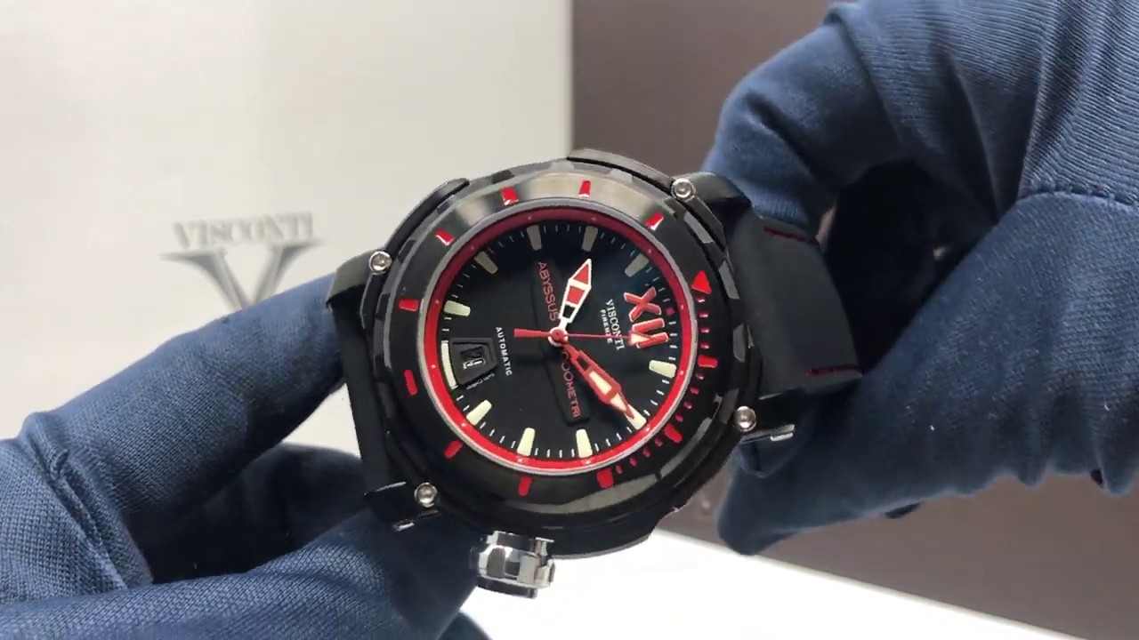 Visconti Automatic Watch Full Dive 1000 PVD Black Red Rubber KW51-03