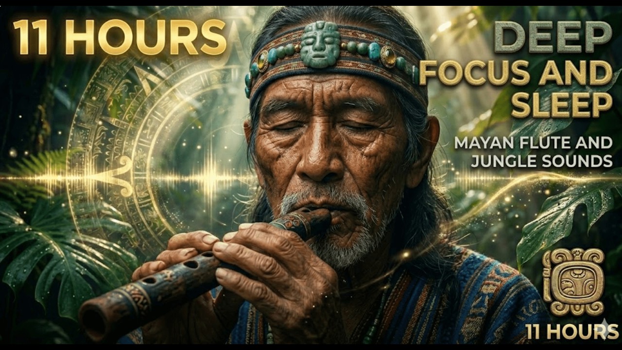 11 Hours Rainforest & Ancient Mayan Flute for Deep Sleep & Study | 432Hz White Noise (Black Screen)