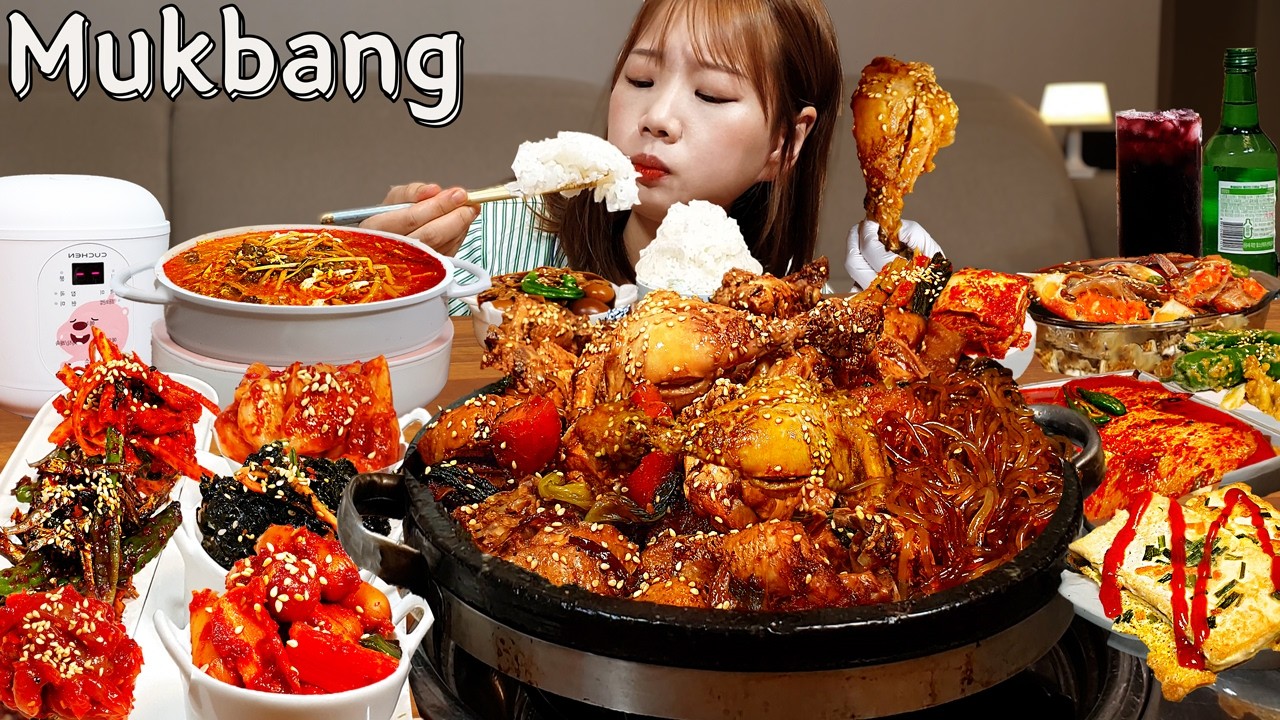 Sub)Real Mukbang- 16 блюд корейской домашней кухни 🍱 Тушеная курица, лапша, краб 🍗 ASMR