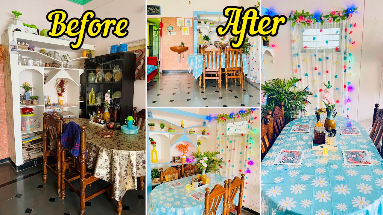 Dining Area Makeover in low budget| Dining table organisation and decoration ideas