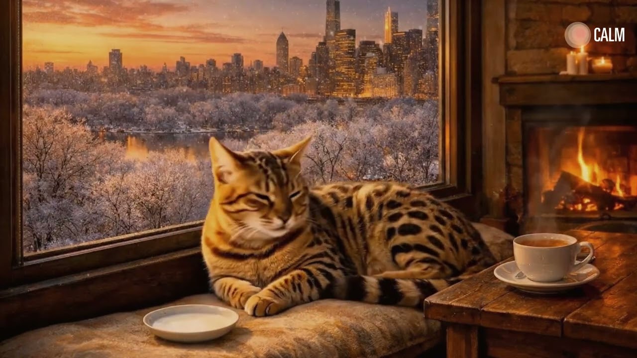Snowy Central Park at Sunset ❄️🎷 | Cozy Jazz Ambience for Relax & Focus | CALM Channel