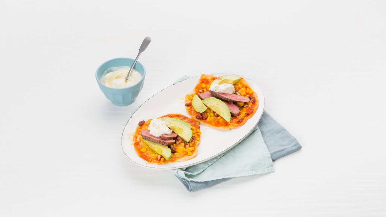 Tortillapizza’s met biefstuk, avocado en mais – Allerhande