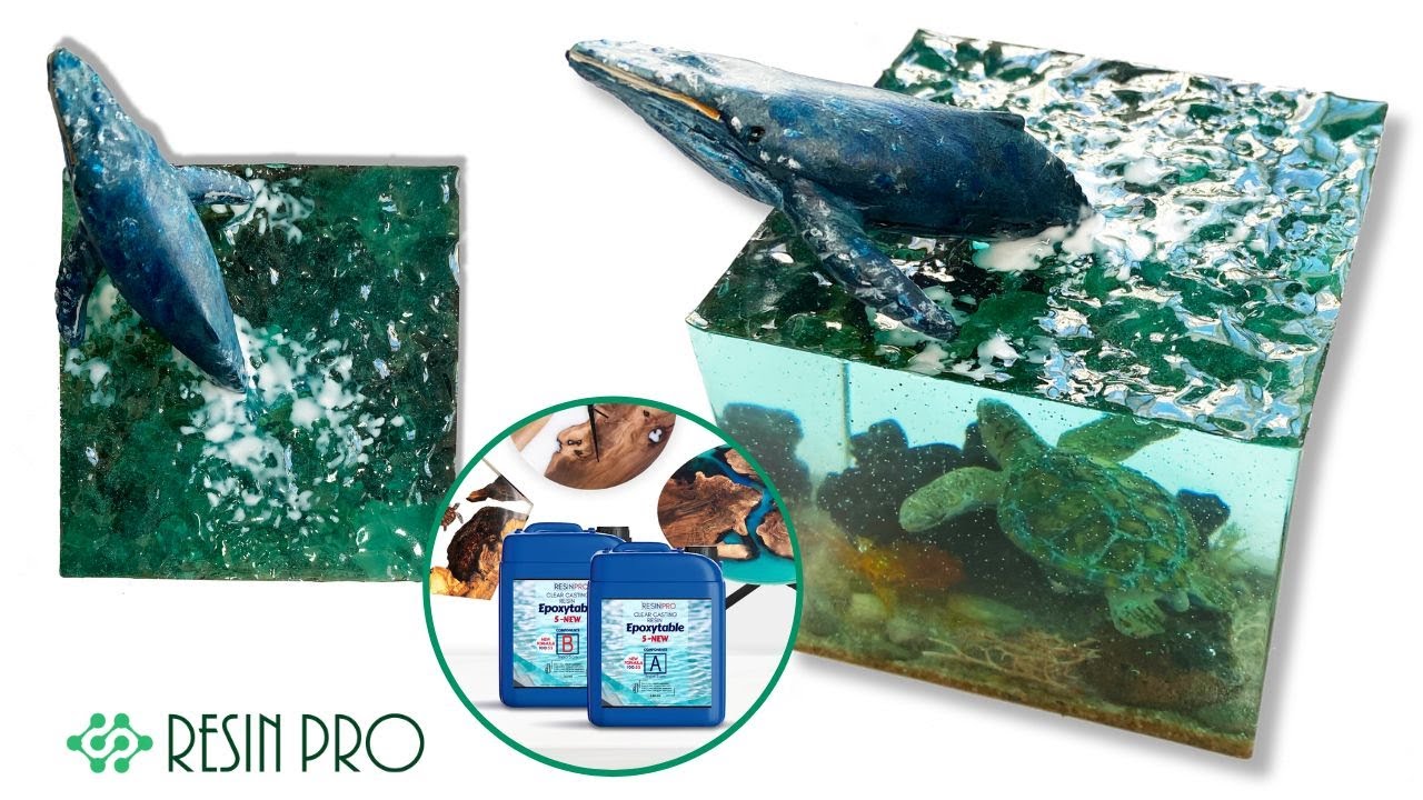 Diorama con  tortuga y ballena en molde de silicona con resina de Resin Pro
