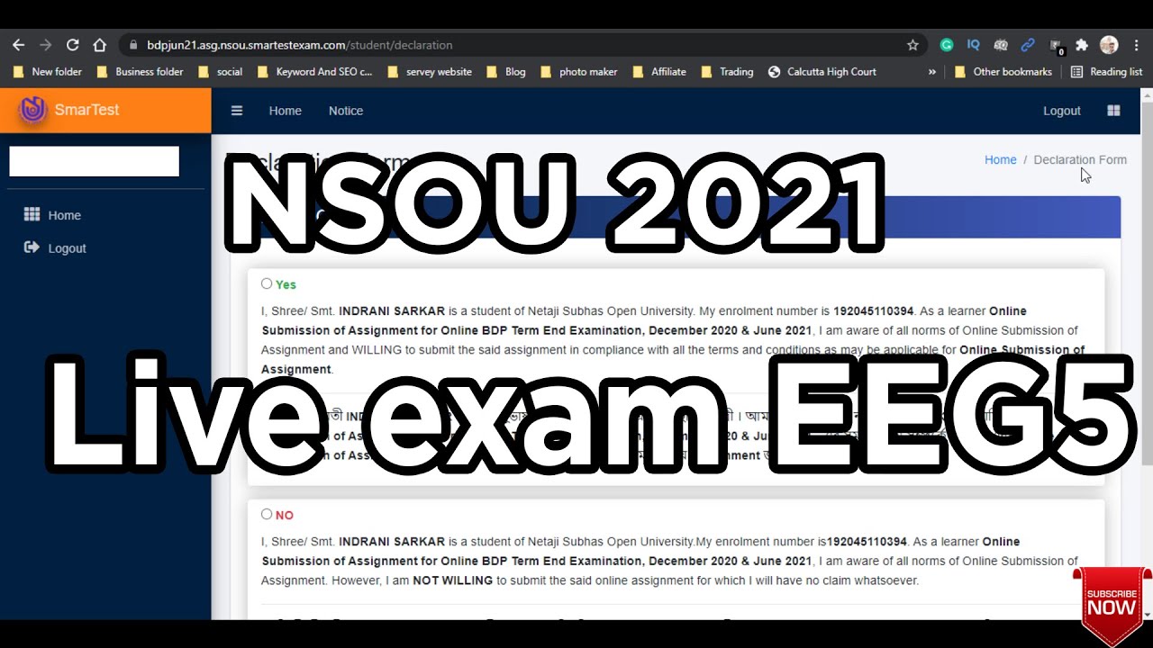 Live Online Exam EEG5 Nsou 2021 | Netaji Subhas Open University