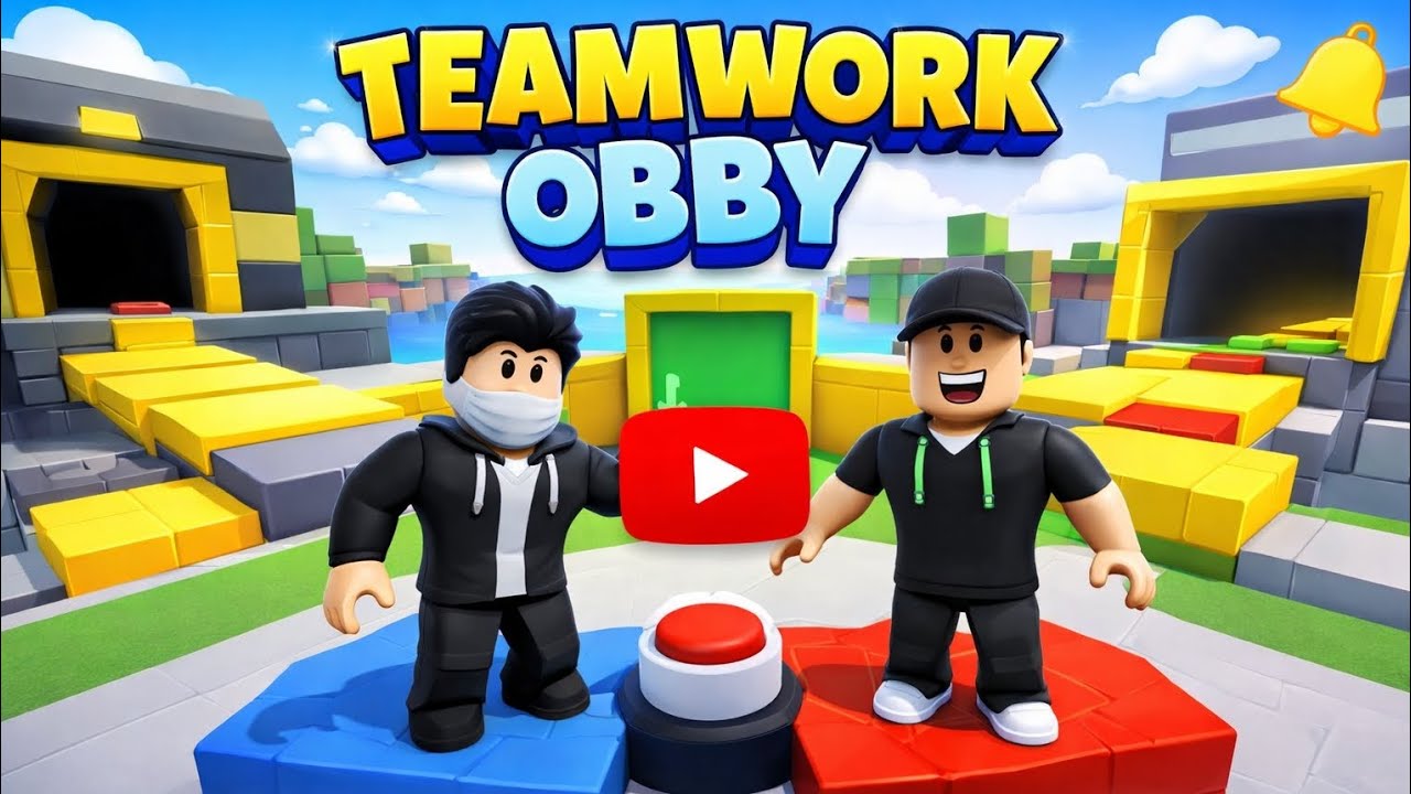 I play with my friend teamwork obby in roblox 