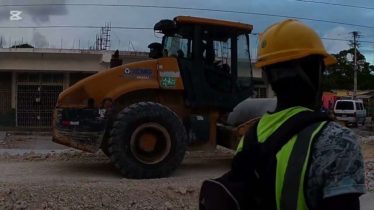 Road works in the square of Port Morant, (Cotton Tree)