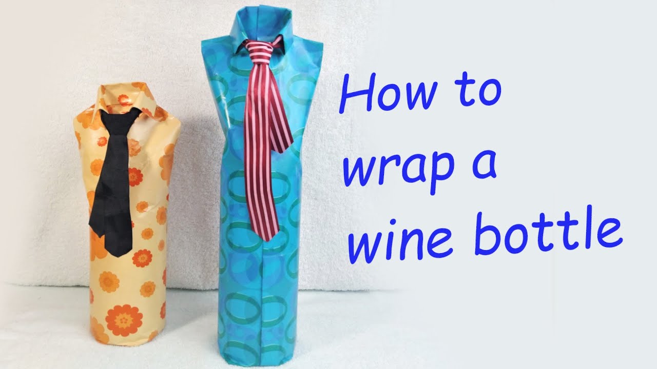 Wrapping a wine bottle | shirt and tie bottle wrap | 如何包裝壹瓶紅酒送禮 #bottlegiftwrapping