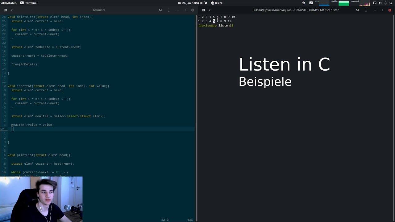 C: Programmierbeispiel für einfach verkettete Listen
