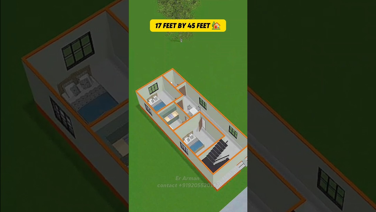 17 by 45 Feet 2bhk house plans 3d 🥀 💕 #erarman #shortfeed