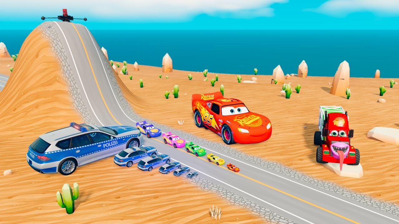 TRANSPORTING PIXAR CARS & FRUITS WITH COLORED & JOHN DEERE vs CLAAS vs TRACTORS - BeamNG.drive 