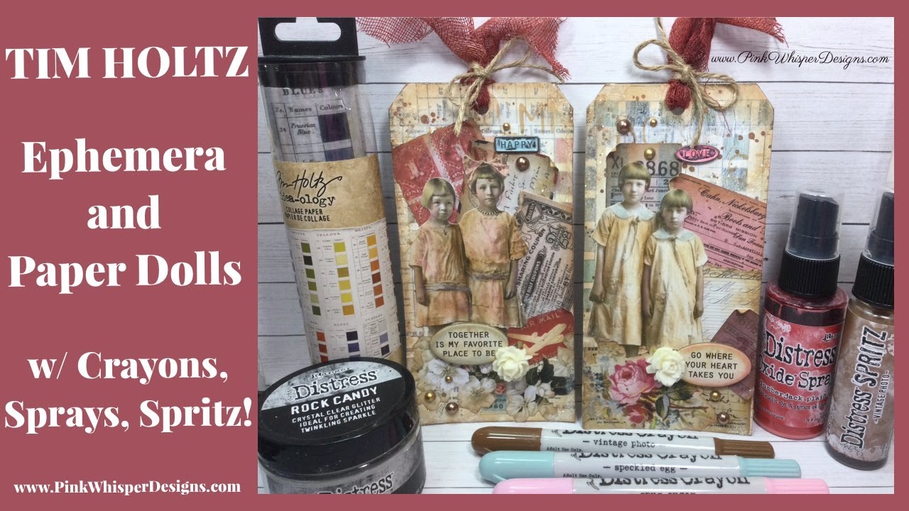 Tim Holtz Ephemera/Paper Doll Tags w/ Crayons, Sprays, Spritz!