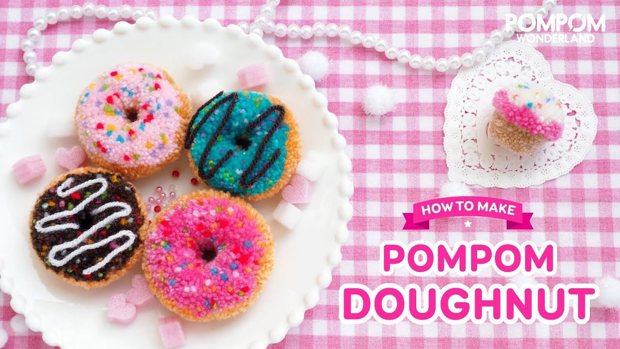 DIY Tutorial - How to Make a Pompom Doughnut - ポンポンの作り方 - Hướng dẫn làm pompom bánh Donut